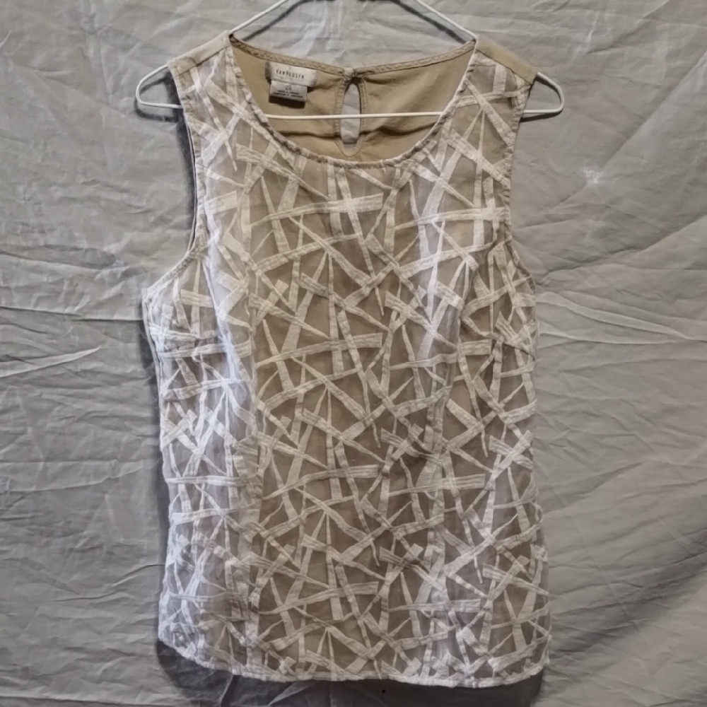 Van Heusen Beige Sleeveless Blouse with White Pattern